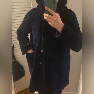 SOIA & KYO Navy Wool Hooded PeaCoat, sz M
